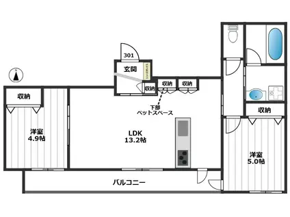プランドール(2LDK/3階)の間取り写真