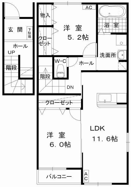 プラントスクエアA(2LDK/2階)の間取り写真