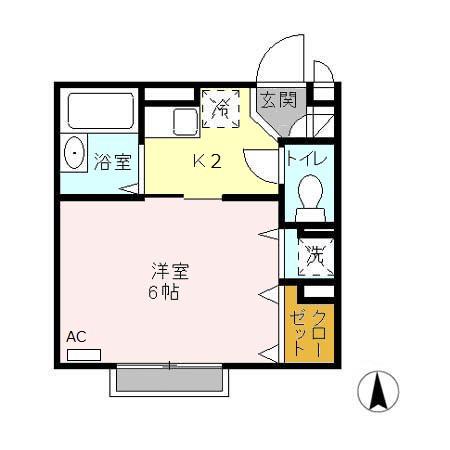 ボナールA・F(1K/2階)の間取り写真