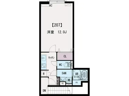 IXO 江北(1K/2階)の間取り写真