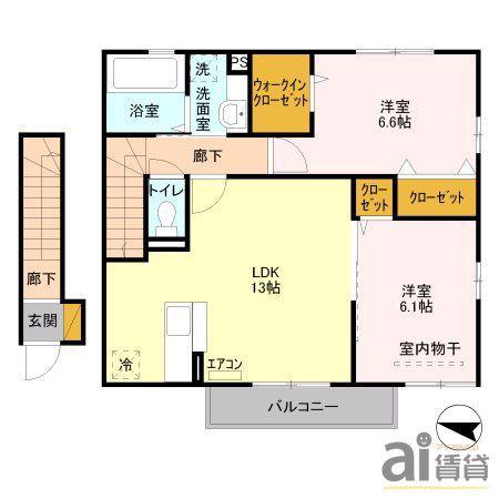 アミティエII(2LDK/2階)の間取り写真