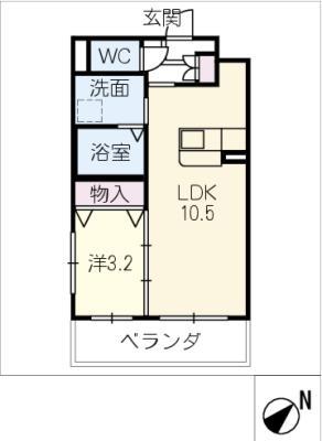 アンジューIX(1LDK/3階)の間取り写真