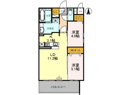 レジデンス喜志(2LDK/1階)の間取り写真