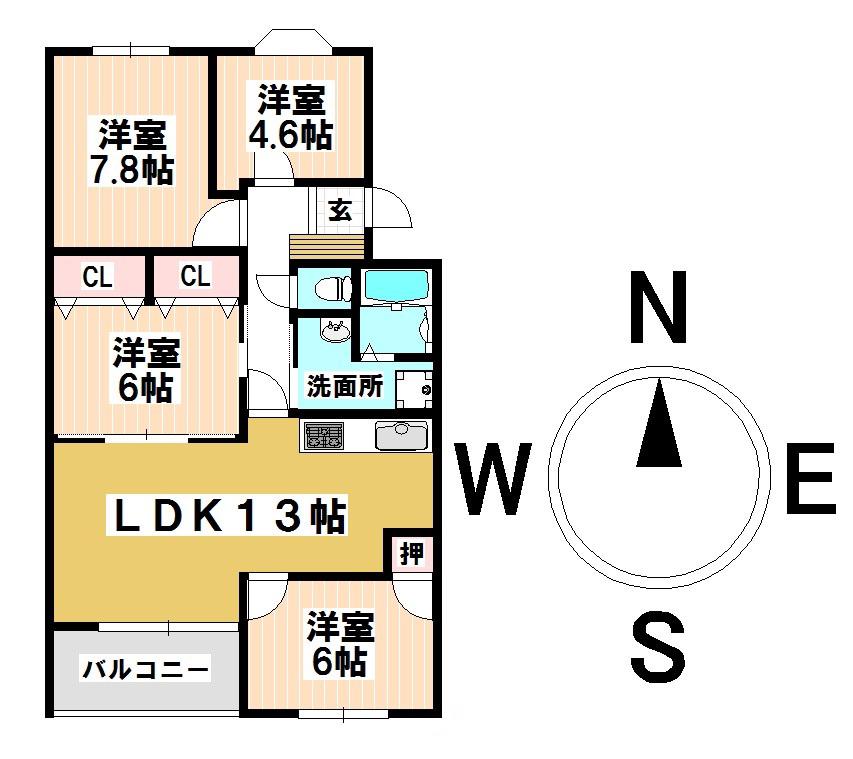 エルグランデ萩山(4LDK/1階)の間取り写真
