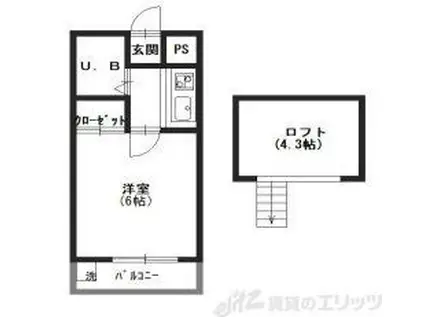 地下鉄今里筋線 井高野駅 徒歩5分 2階建 築34年(1K/1階)の間取り写真