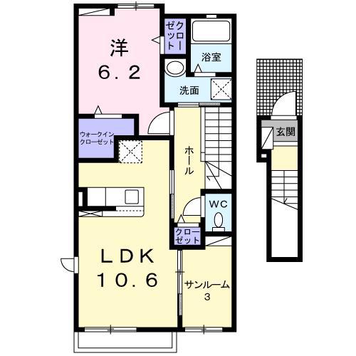 KS ル・クープル IX(1LDK/2階)の間取り写真