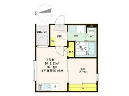 ルーチェテラス水切町(1DK/2階)の間取り写真