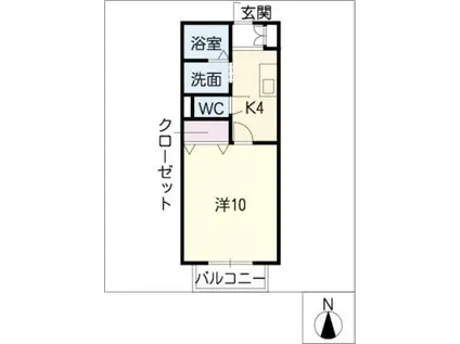 グリーンウッズ(1K/1階)の間取り写真