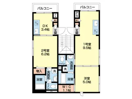 SUN ROOM(1LDK/2階)の間取り写真