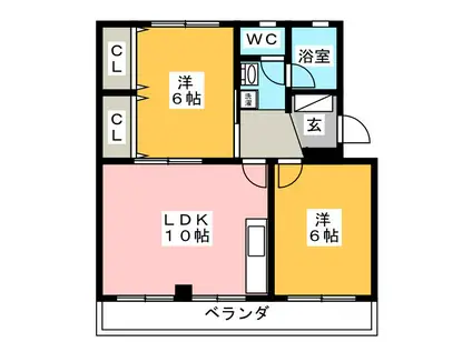 桃山コーポ2号棟(2LDK/3階)の間取り写真