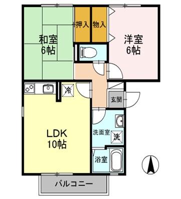 フリーデンIII棟(2LDK/1階)の間取り写真
