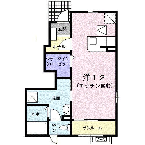 アンディマンシェ D(ワンルーム/1階)の間取り写真