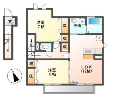 アクエリアス(2LDK/2階)の間取り写真