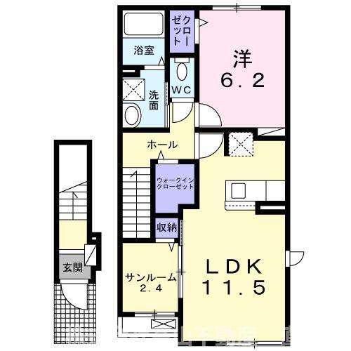 アライブ馬場山緑 I棟(1LDK/2階)の間取り写真