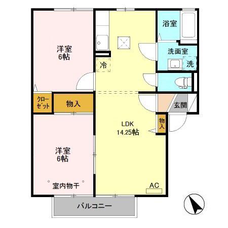 フラワーレジデンス北山 F(2LDK/1階)の間取り写真