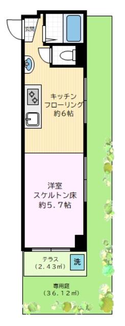 ライオンズマンション太子堂第2(1K/1階)の間取り写真