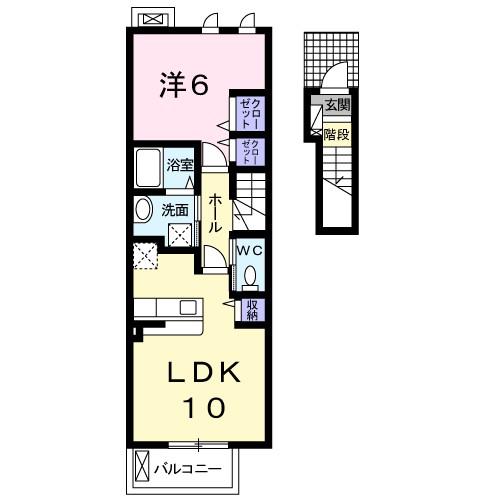 キャッスル安養寺D(1LDK/2階)の間取り写真
