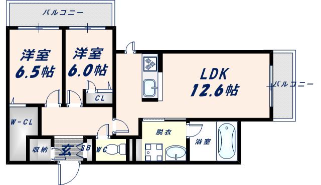 ミモザメゾン菱屋西(2LDK/2階)の間取り写真