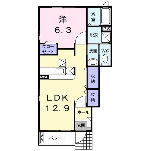 ヴィレッジグリーンA(1LDK/1階)の間取り写真