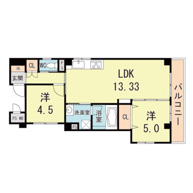 GLICINA神戸三宮(2LDK/4階)の間取り写真