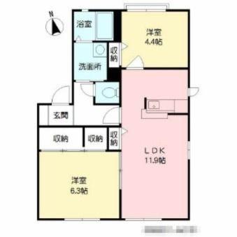 プランタン・パルクA棟(2LDK/1階)の間取り写真