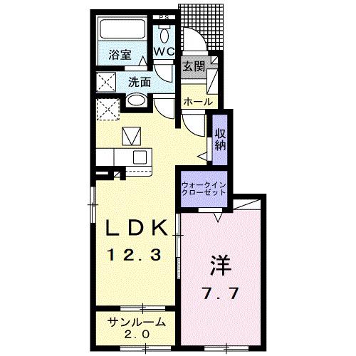 ユリシス B(1LDK/1階)の間取り写真