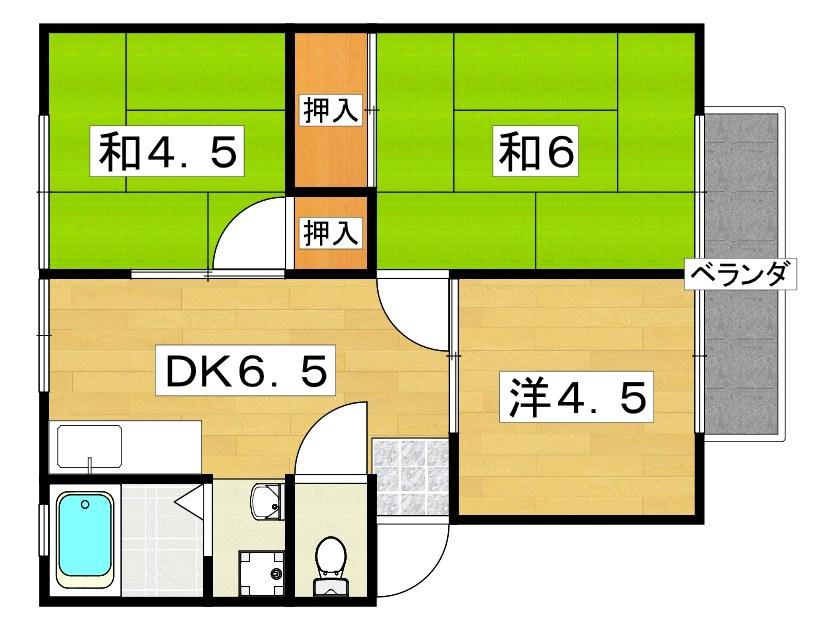 石橋ハイツB棟(3DK/1階)の間取り写真