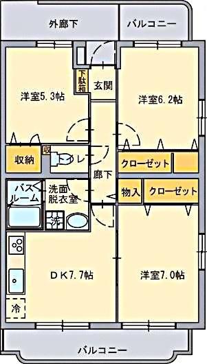 フォンテーヌ並木II(3DK/4階)の間取り写真