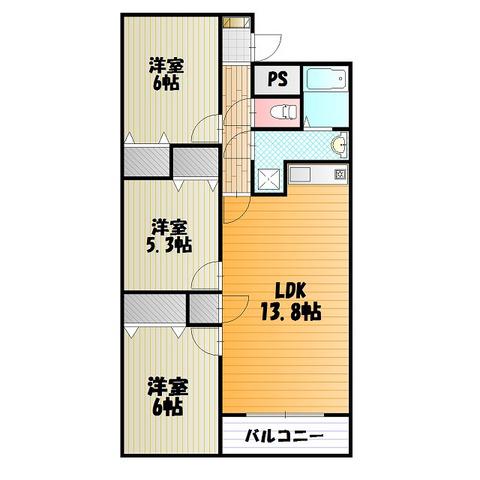 マンション麻績(3LDK/4階)の間取り写真