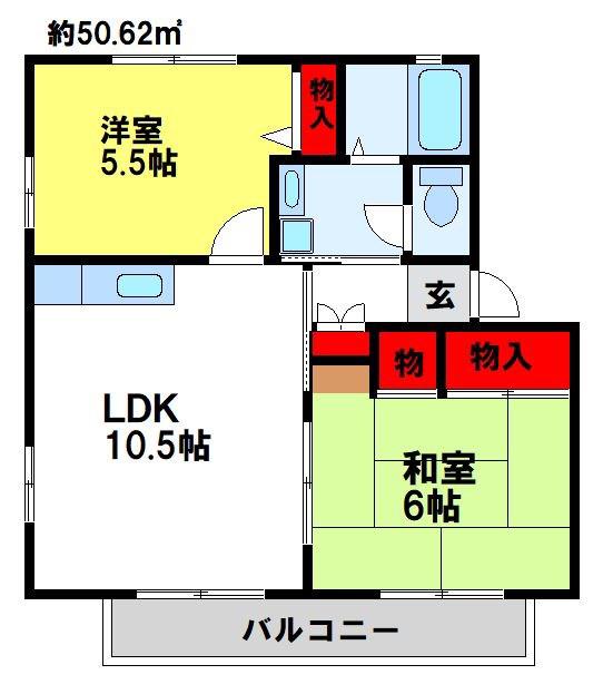 ラフォーレ原田N(2LDK/2階)の間取り写真