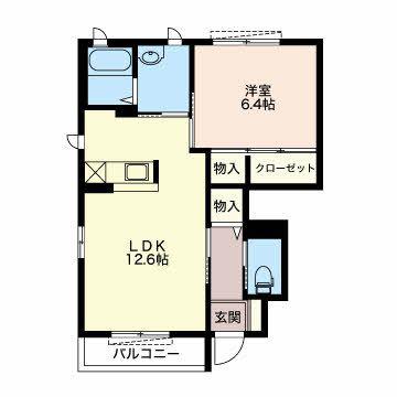 パルク大和(1LDK/1階)の間取り写真