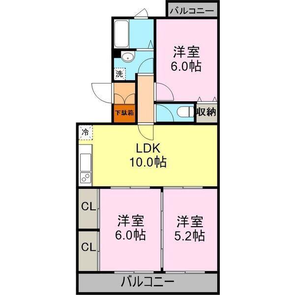 ガーデンパレスカネブン(3LDK/2階)の間取り写真