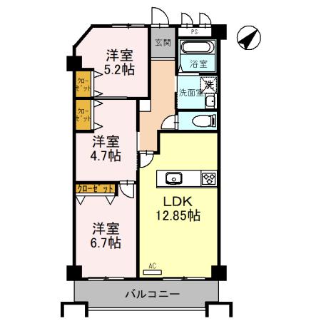 住吉建物2号館(3LDK/2階)の間取り写真