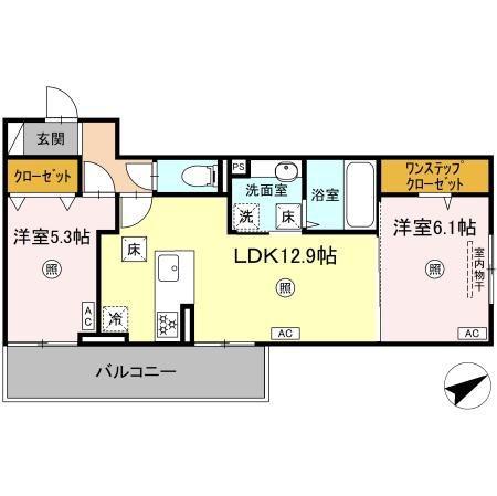 ペルへ尾ノ上(2LDK/1階)の間取り写真