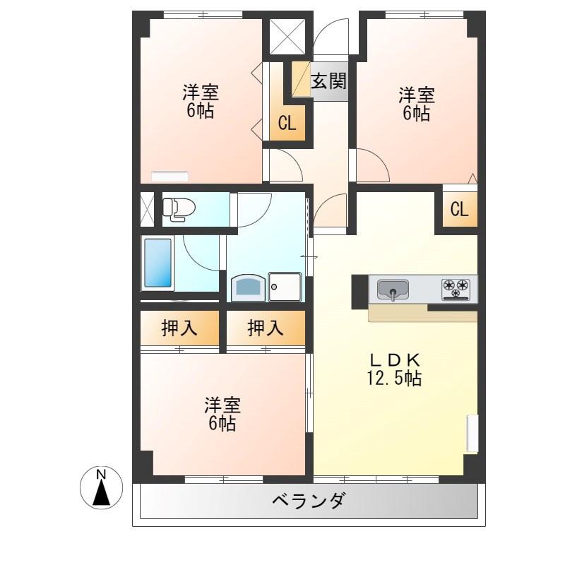 アーバンコートK(3LDK/3階)の間取り写真