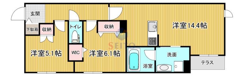 豊中市立花町1丁目ヘーベルメゾン(2LDK/1階)の間取り写真