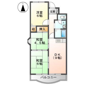 メゾンドノールB棟(3DK/4階)の間取り写真