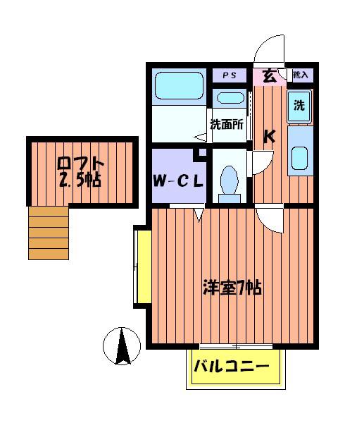 グロウスみのわI(1K/2階)の間取り写真
