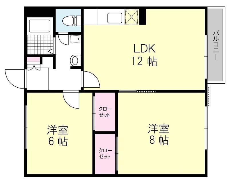 グランメールA棟(2LDK/2階)の間取り写真