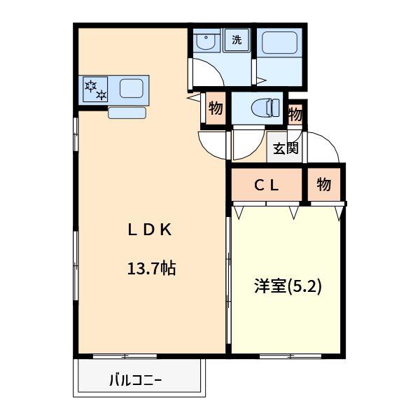 カサプリマヴェーラ(1LDK/1階)の間取り写真