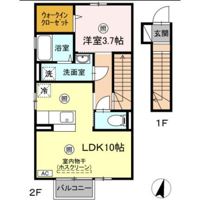 セレネティー B(1LDK/2階)の間取り写真