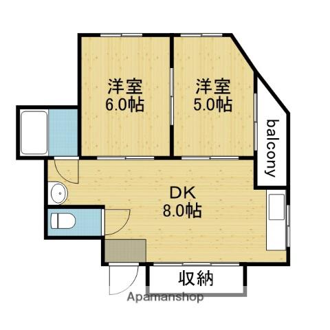 コーポウエスト神路(2DK/4階)の間取り写真
