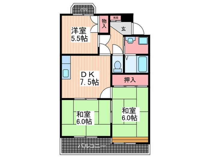 ロイヤルハイツ廿日市(3DK/1階)の間取り写真