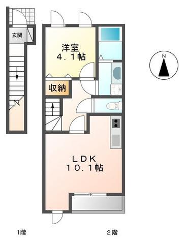 ディアグラーノ パル(1LDK/2階)の間取り写真