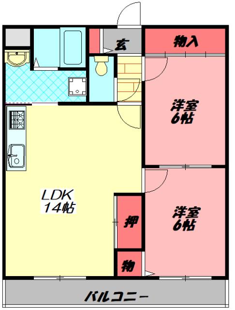 エステートピア小林(2LDK/3階)の間取り写真