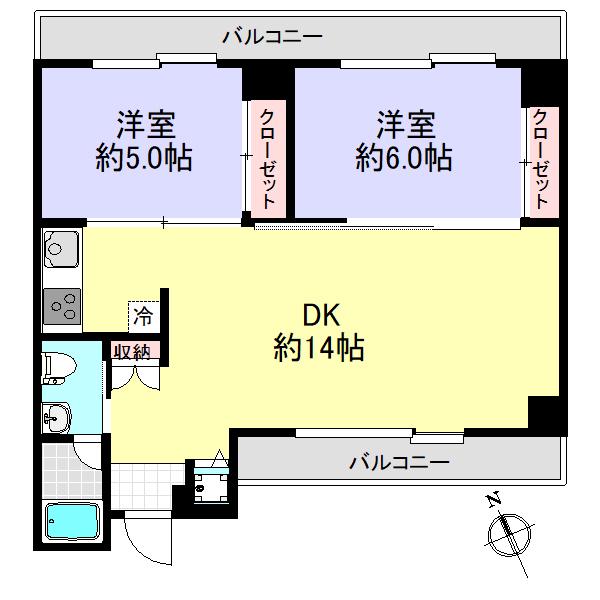 日昇ビル(2DK/7階)の間取り写真