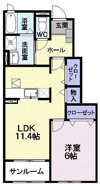 ウッドベル(1LDK/1階)の間取り写真