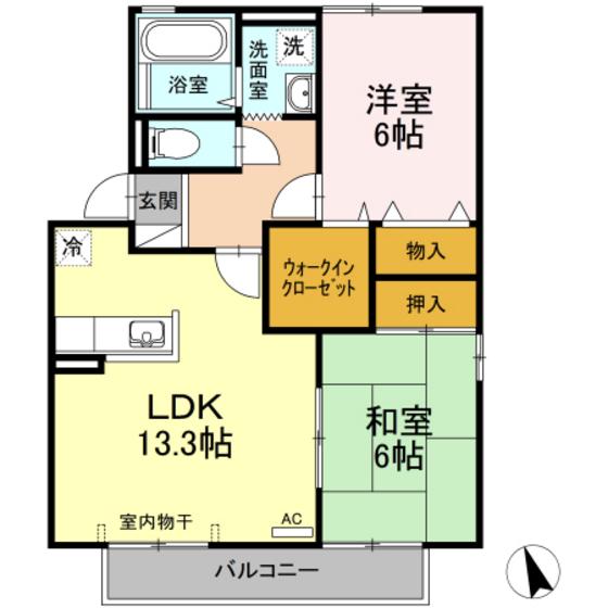 ジュネス I(2LDK/1階)の間取り写真