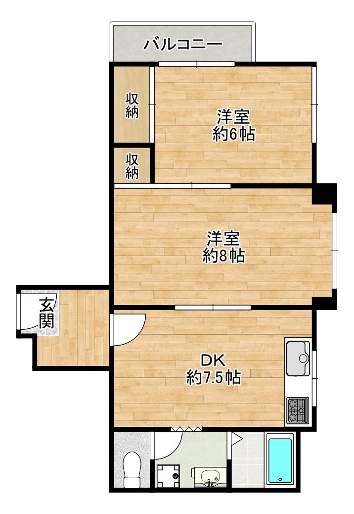 シティライフ林I(2DK/2階)の間取り写真