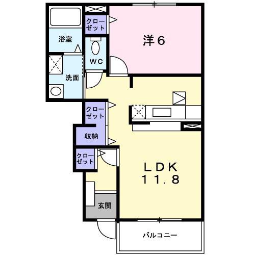 エクセレント・リヴァ-B棟(1LDK/1階)の間取り写真